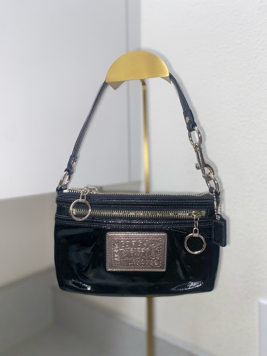 Coach Handbags - Coach Poppy Vintage Black Patent Mini Shoulder Bag with Silver Hardware EUC